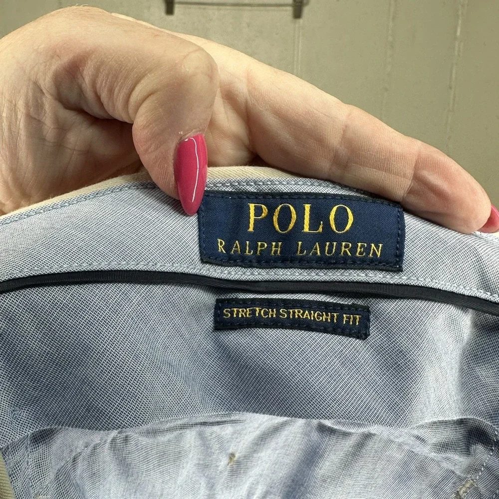 Polo Ralph Lauren Mens Chino Pants 35x30 Tan Stretch Straight Fit Preppy‎ Office